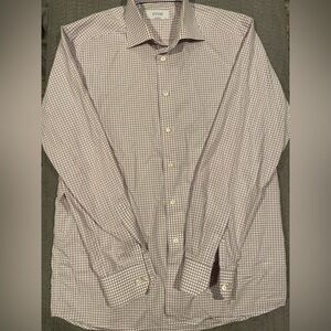 Eton Men's Dress Shirt - White and Purple  Brown Check Size 42